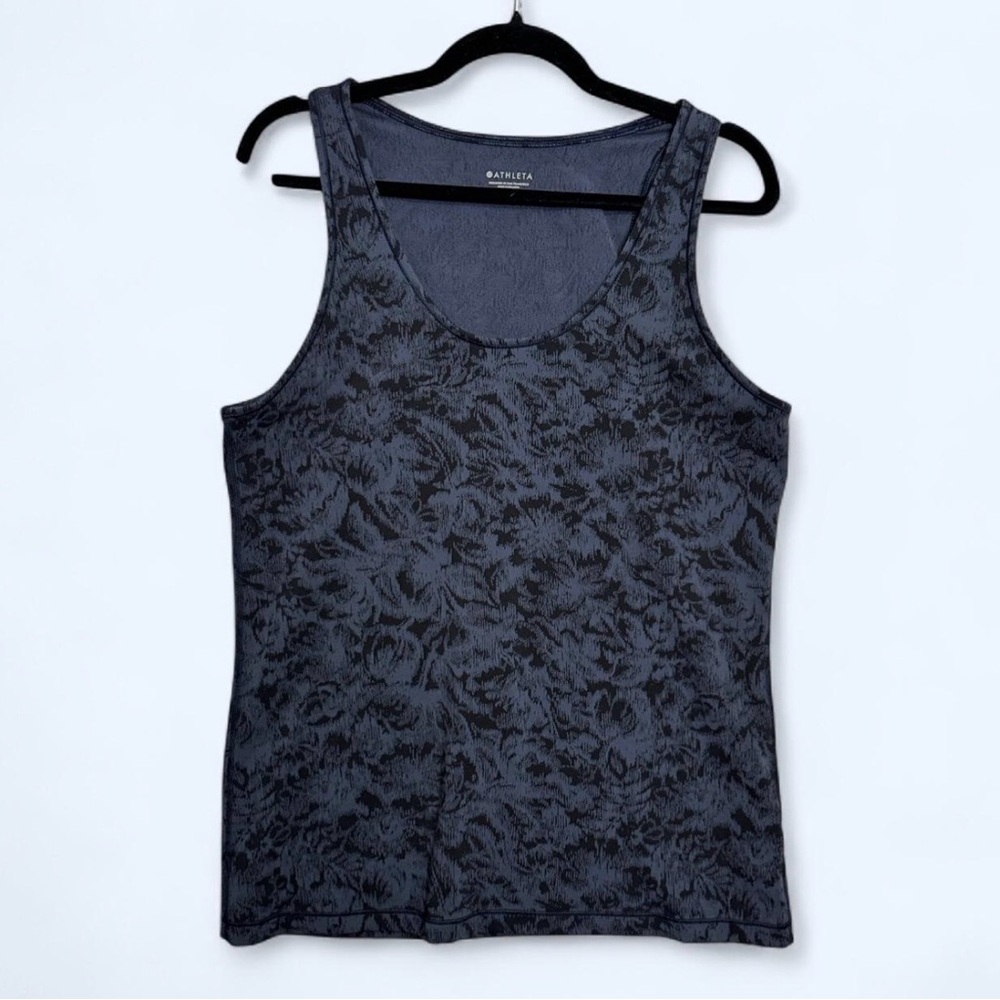Athleta Floral Print‎ Racerback Tank Yoga Gym Workout Athletic Top Blue XL